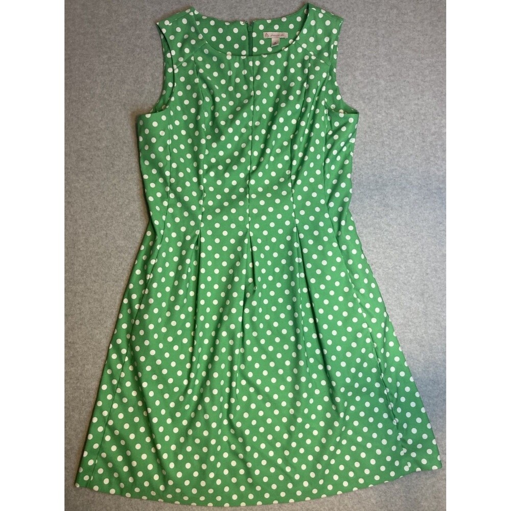 Dress Barn Sz 16 Dress Green Polka Dot Retro Fit & Flair Spring 50s Swing Twirl